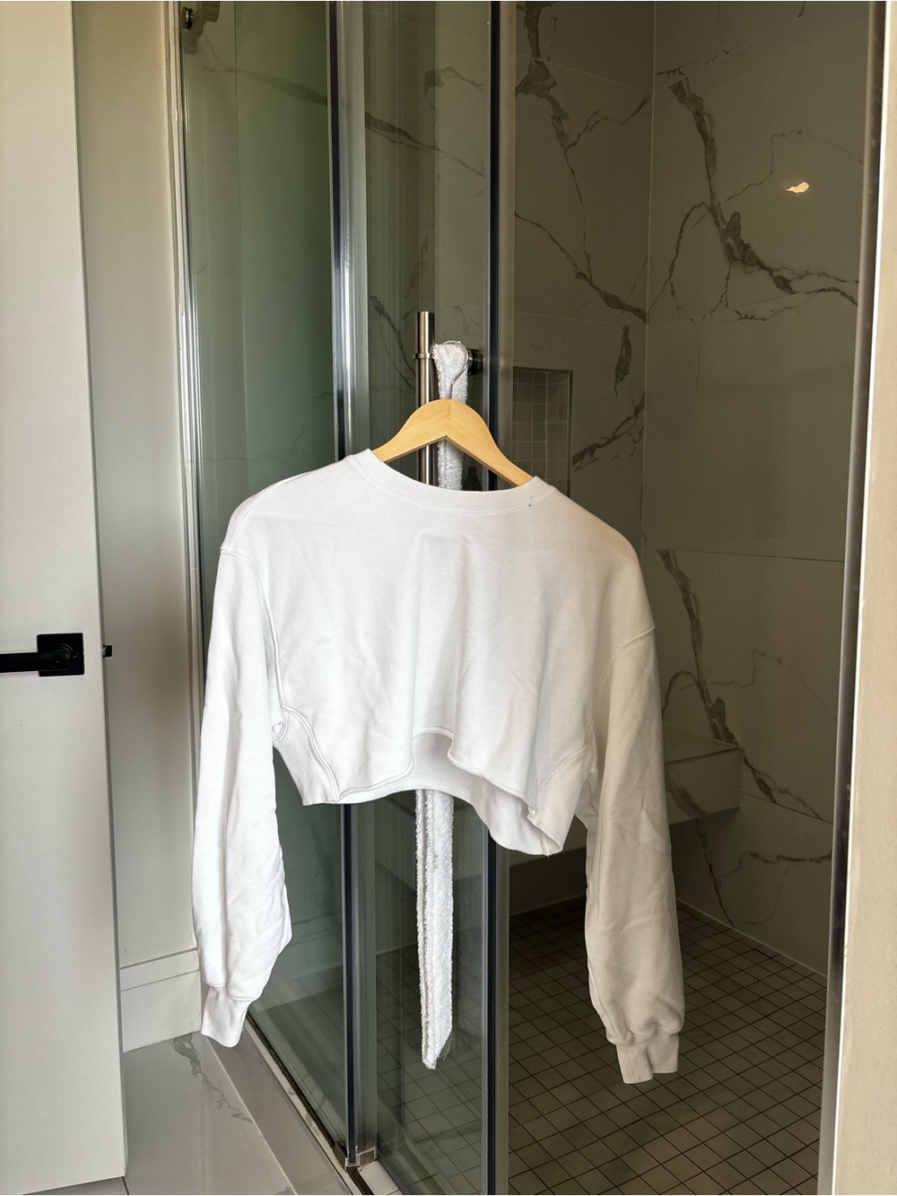 Aritzia White Cropped Crewneck Sweatshirt